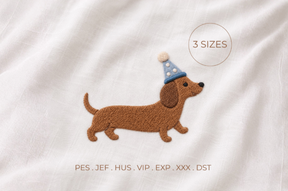 Birthday Dachshund Dog Embroidery Design