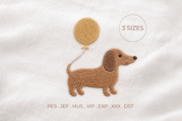 Dachshund with Balloon Embroidery Design