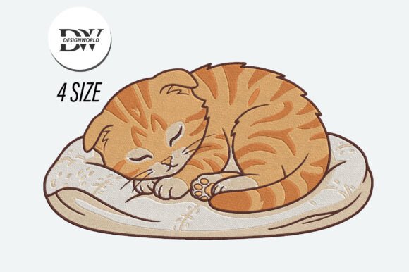 Sleeping Cat Embroidery Design for Holiday Collections