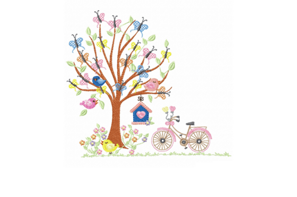 Spring Tree Birds Bicycle Embroidery Review